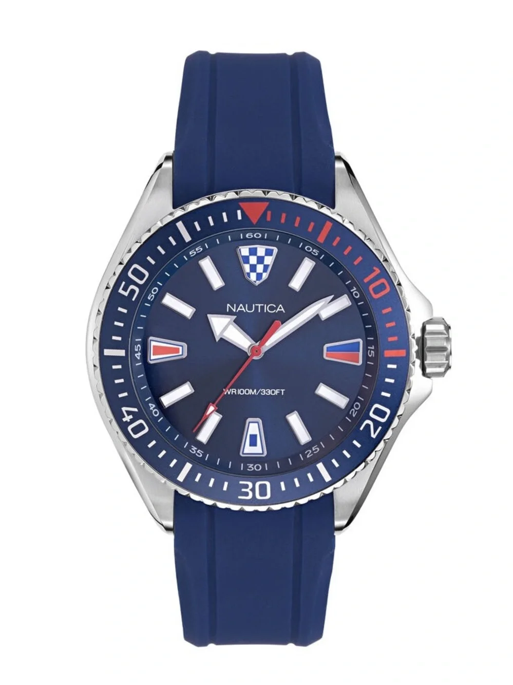 Nautica Blue Silicone Dive Watch with Red Accents